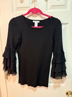 Design History Black Ribbed Knit Crewneck Top size Medium